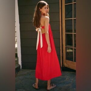 NWT Free People Genevieve Babydoll Midi Dress in Cherry Tomato Red